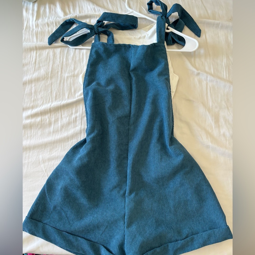 Bundle of SHEIN Double Lined White Bodysuit Size S & Corduroy Blue Romper Size M